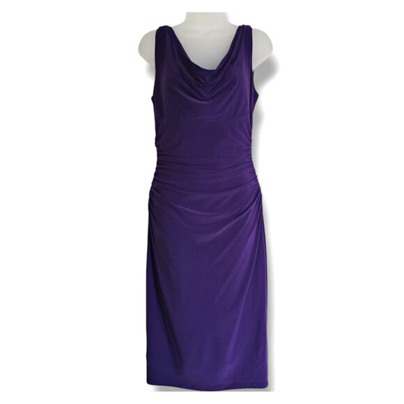 Ralph Lauren Dress Size 6 Purple Sleeveless Ruched Cowl Neck Valentines Day